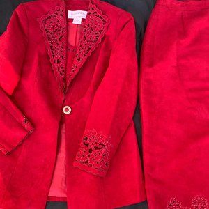 Vintage G.O.S.P.E.L. Blazer Jacket Skirt 2 Piece Set Ruby Red Suit Women…